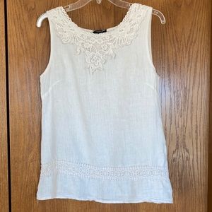 Lungo Larno Italian Linen Crochet Lace Tank Top Blouse Size S